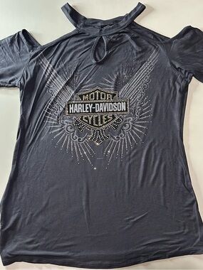 Harley-Davidson Black Studded Cold-Shoulder Top. Lots of bling! Very sexy